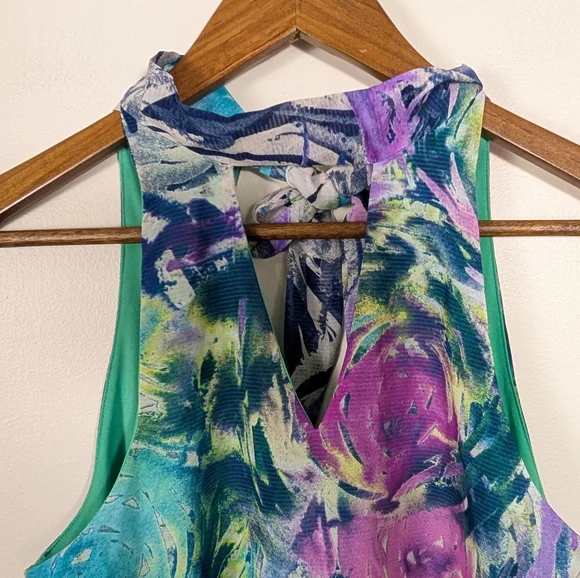 Tyche Watercolor Floral Keyhole Tied Mock Neck Mini Dress NWOT! - Picture 2 of 7